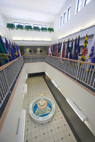 DEOMI entrance foyer with fountain